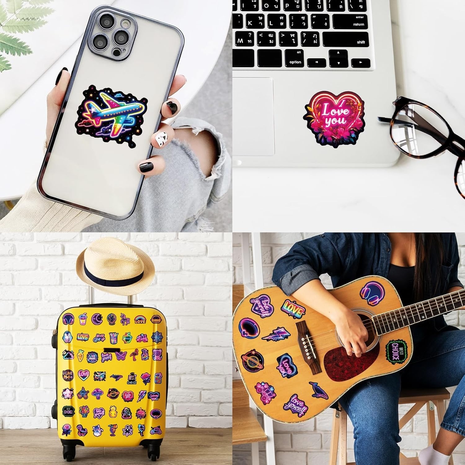 50 Unique Neon Stickers – Waterproof Vinyl Graffiti Decals for Personalization