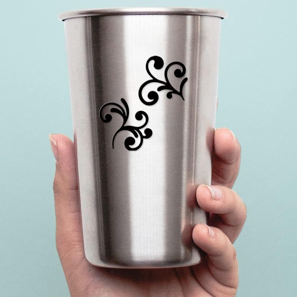 Decal Stickers Artisan Floral Swirl Set of 2 Black Waterproof Vinyl small 3×3