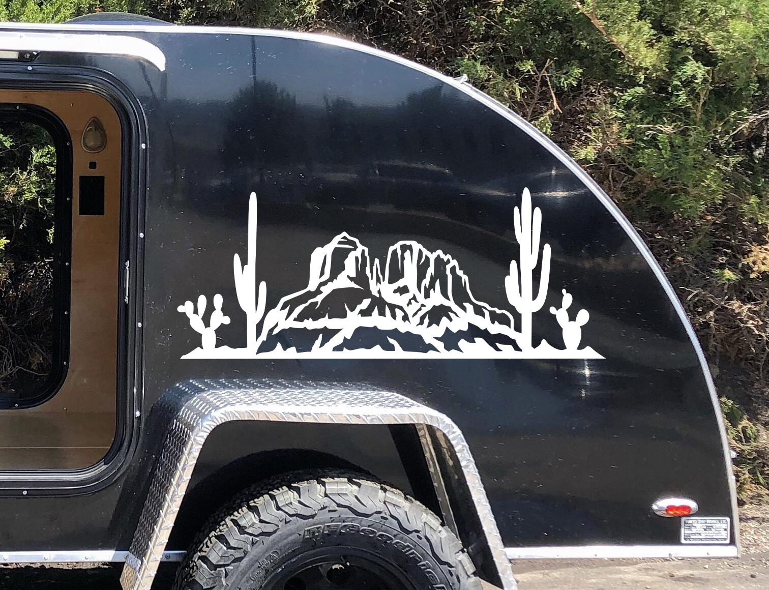 Desert Cactus Mountain Scene V7 Vinyl Decal – RV Camper Graphics Mesa Sticker