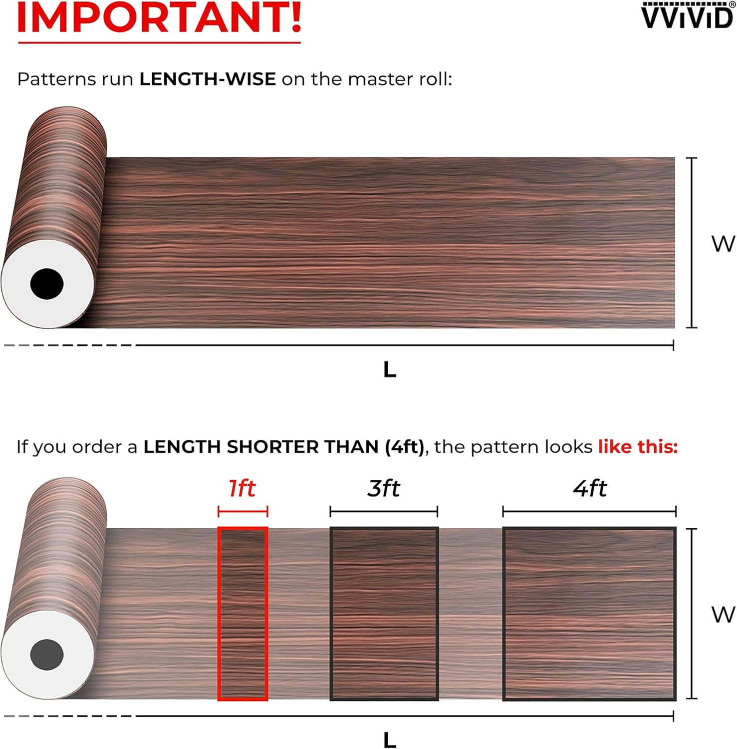 Dark Brown Cedar Wood Grain Vinyl Wrap Film Air Release 1ft x 48in