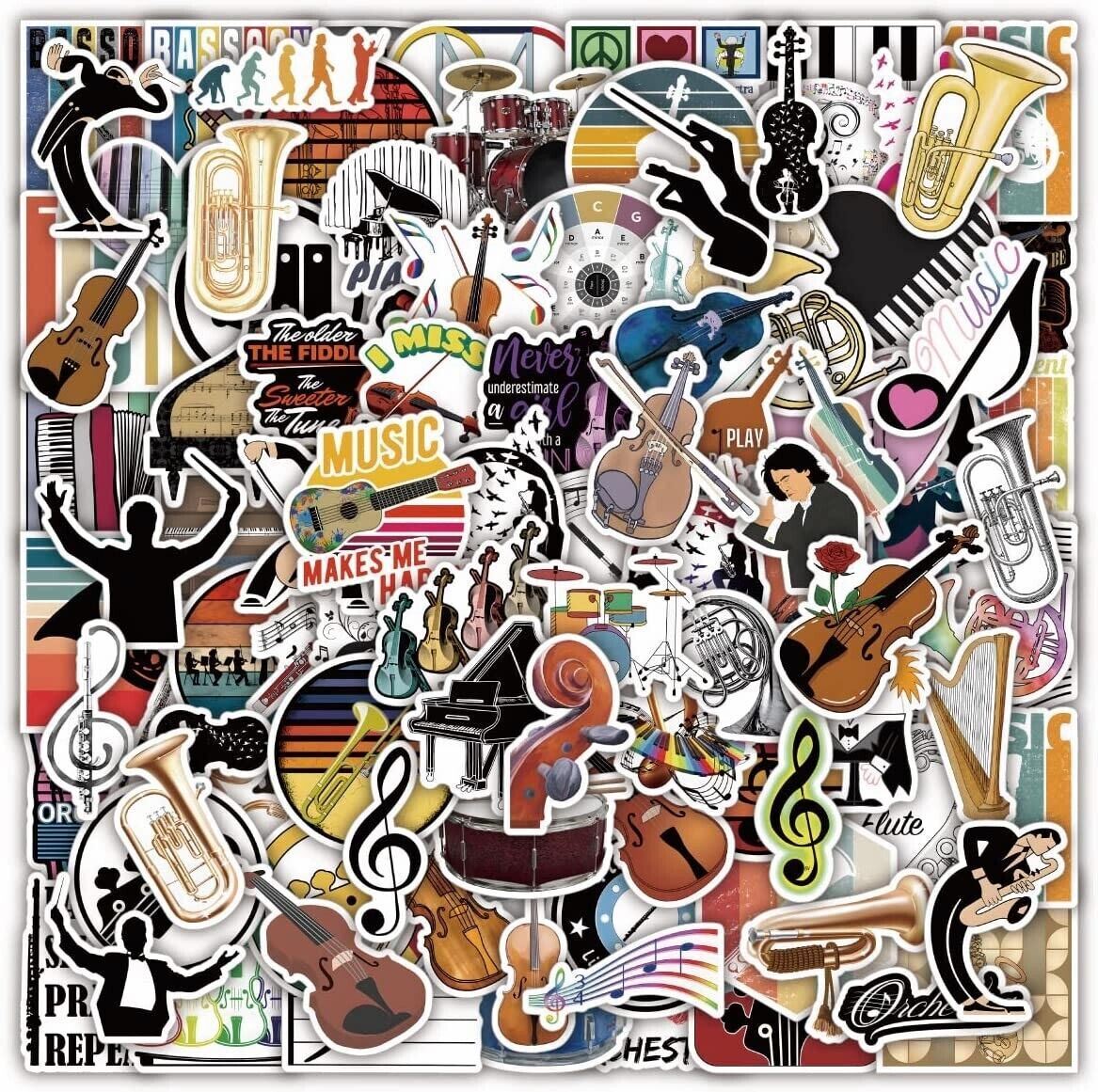 MUSICAL INSTRUMENTS Vinyl Stickers~Violin GUITAR ORCHESTRA Teacher MUSIC~Decals