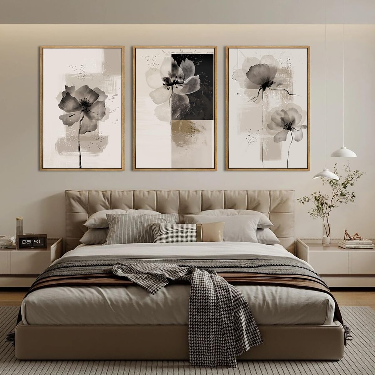IARTTOP Extra Large Black Neutral Framed Wall Art 24×36 Inch Beige Tan Abstra…