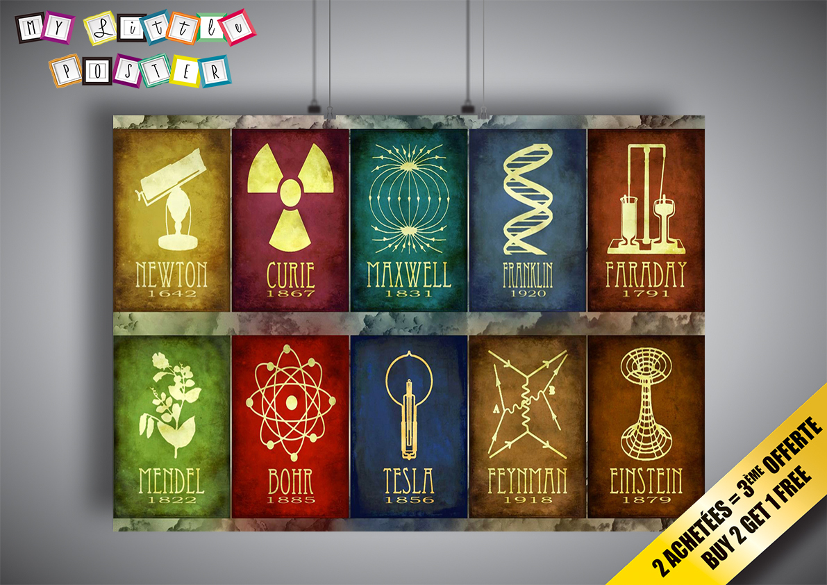 Poster Sciences Grands Inventeurs Scientist Symbols Wall Art