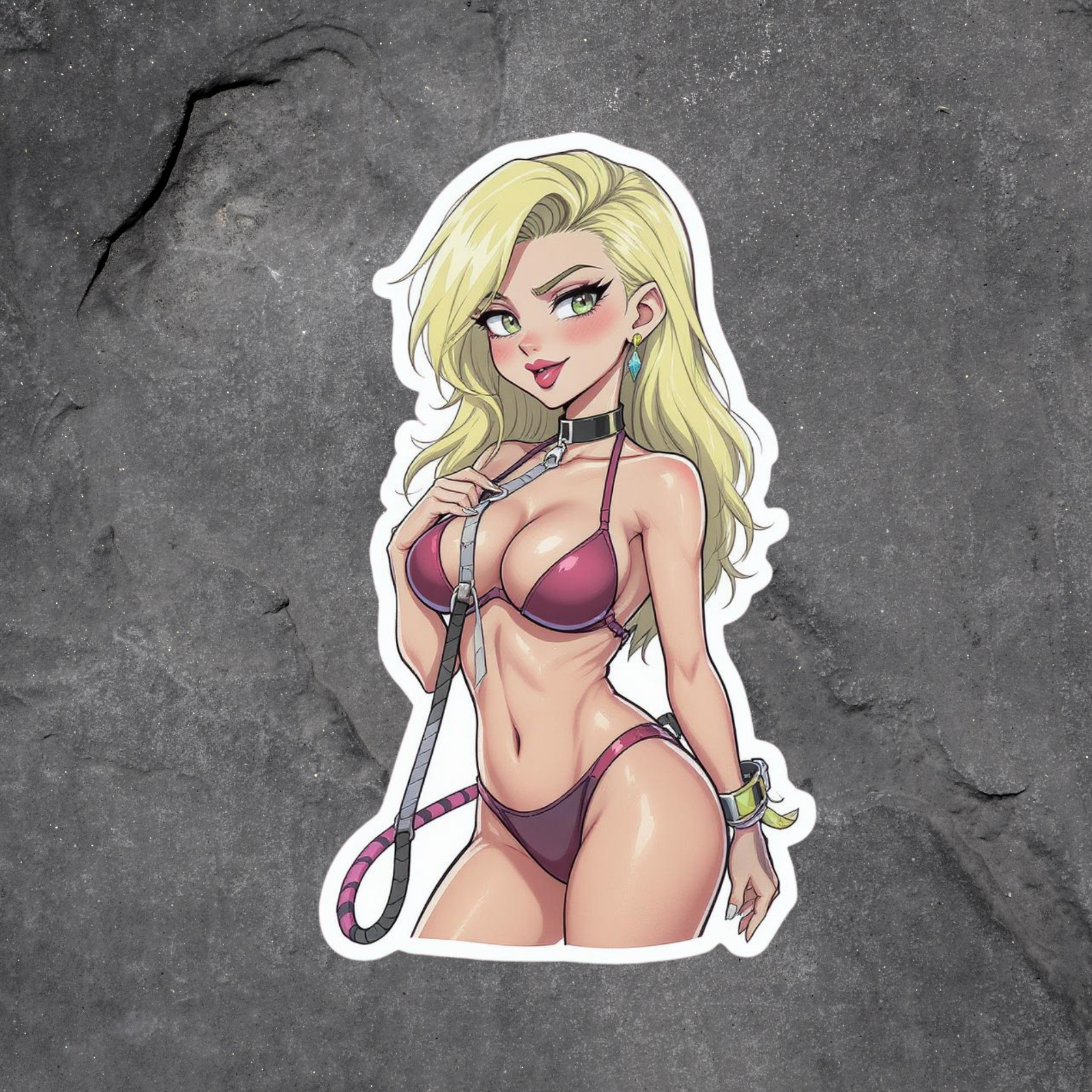 Pinup Girl Sticker Vinyl Decal Blonde Bikini Collar Leash Anime Style
