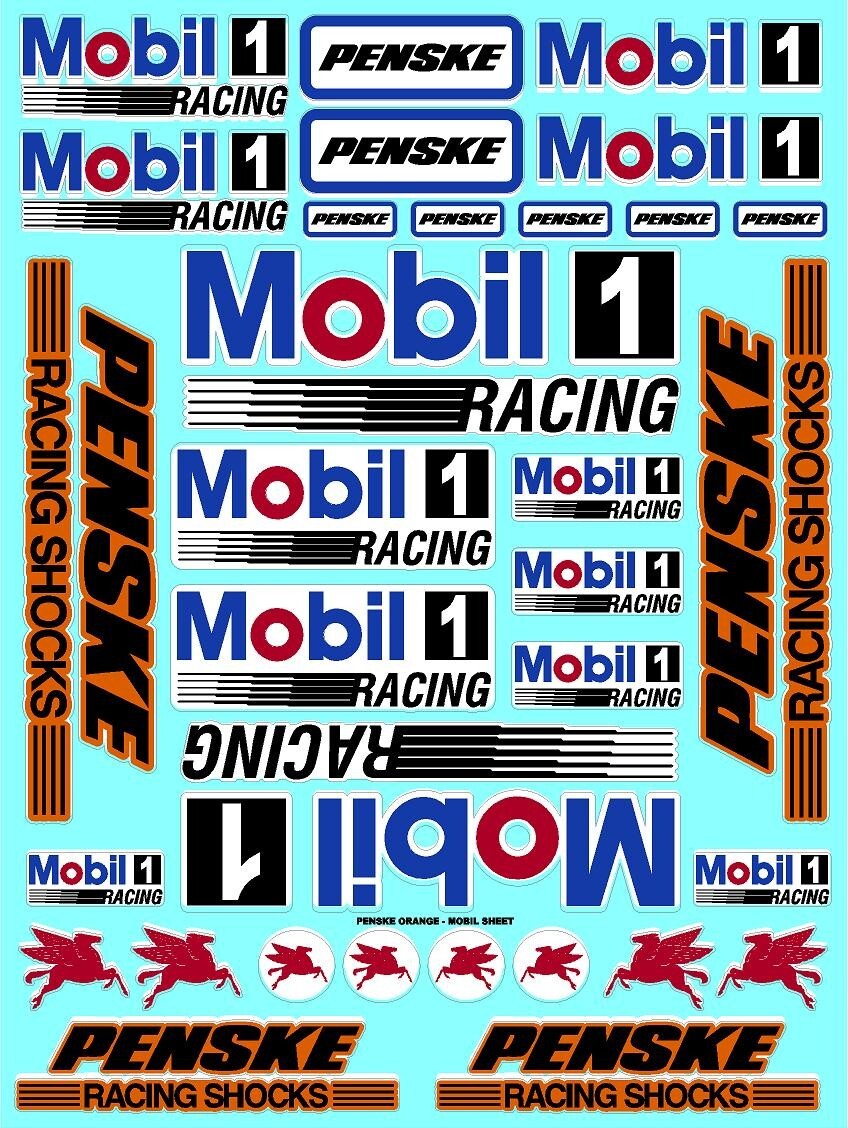 WHITE Vinyl Sticker Sheet MO-R/C MODEL Decal fits 1/10-1/16 Scale PENSKE RACING