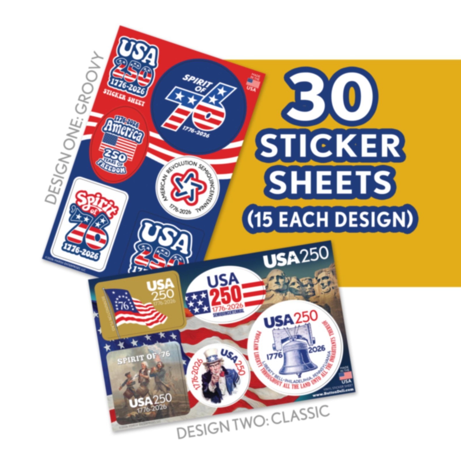 USA America Sticker Sheets – 2 Designs – America, Semiquincentennial 250 Freedom