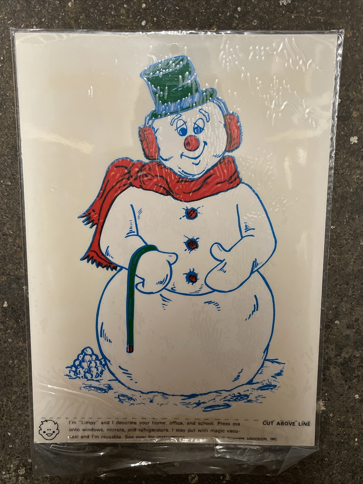 Christmas Vintage Snowman Window Cling 1970
