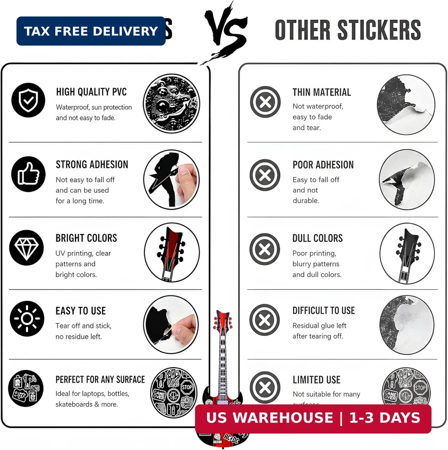 100PCS Rock Band Stickers Pack Vintage Punk Music Waterproof Vinyl Decals for La