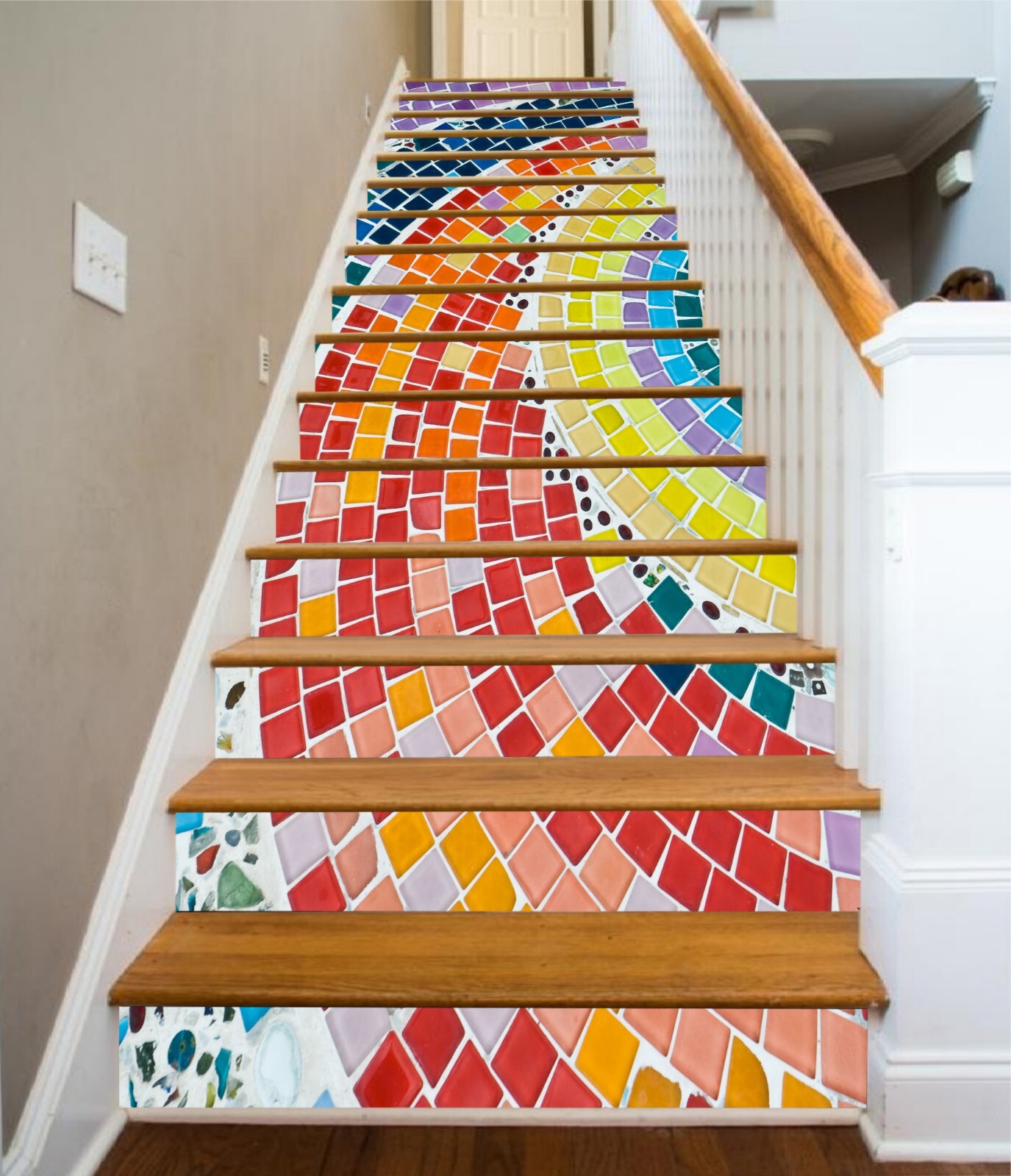 3D Rainbow Tiles AZ423 Stair Risers Decoration Mural Vinyl Wallpaper Kay