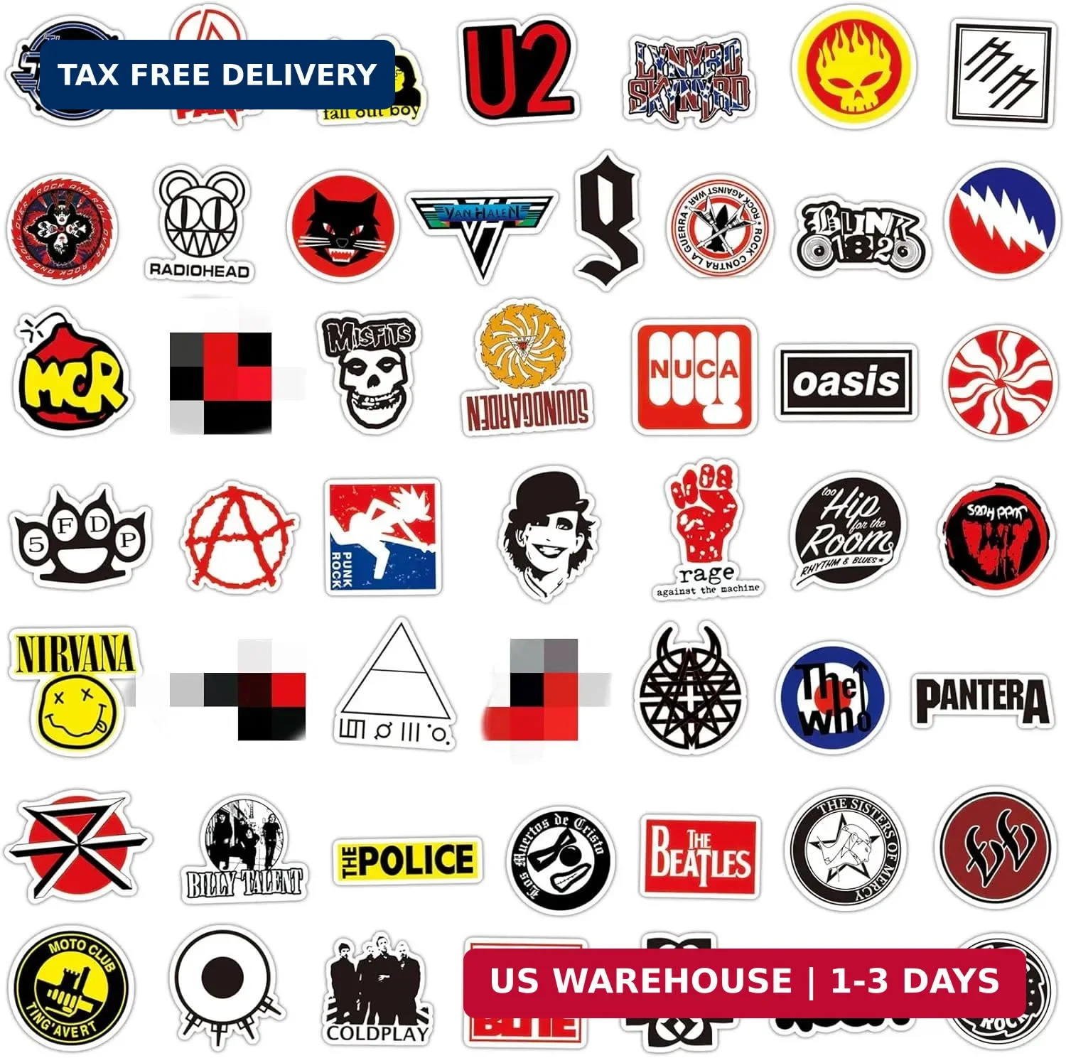 100PCS Rock Band Stickers Pack Vintage Punk Music Waterproof Vinyl Decals for La