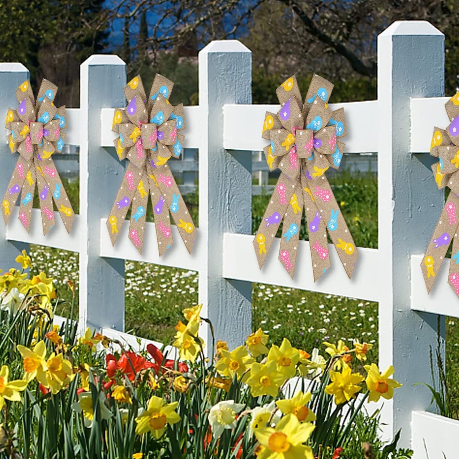 Easter Wreath Bows, Brown Easter Rabbits Pattern Burlap Bows for Wreaths – Ea…