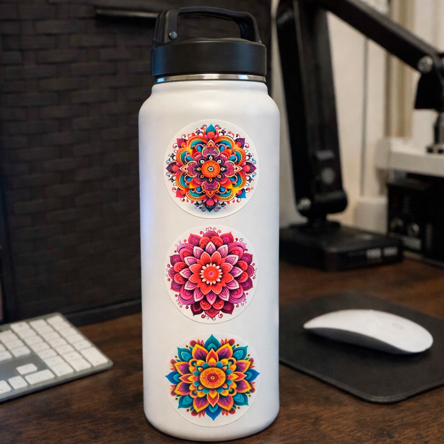 3 Pack Mandala Stickers 2" Round – Colorful Boho Vinyl Decals for Laptop Water