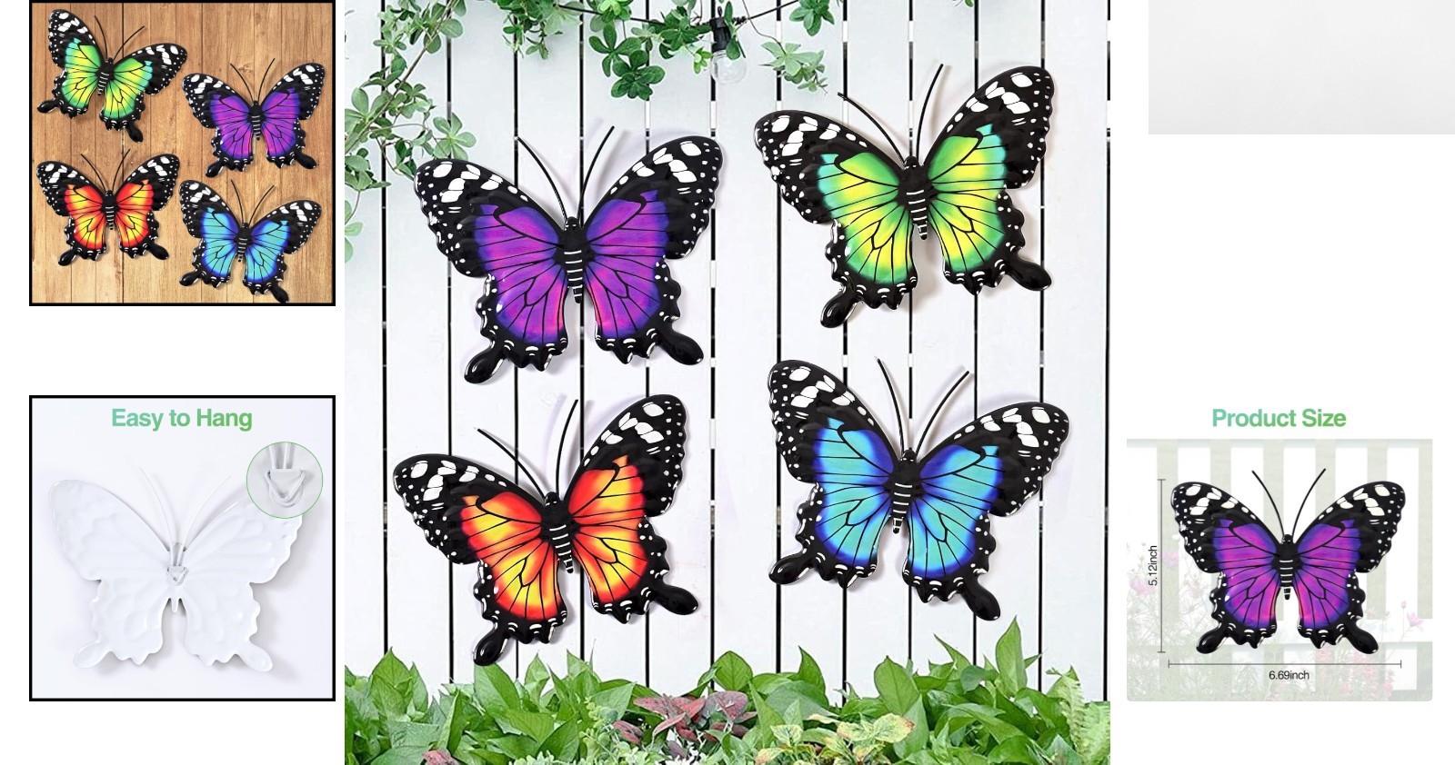 Waterproof Colorful Butterfly Wall Decor – 4-Piece Hanging Sculpture Set