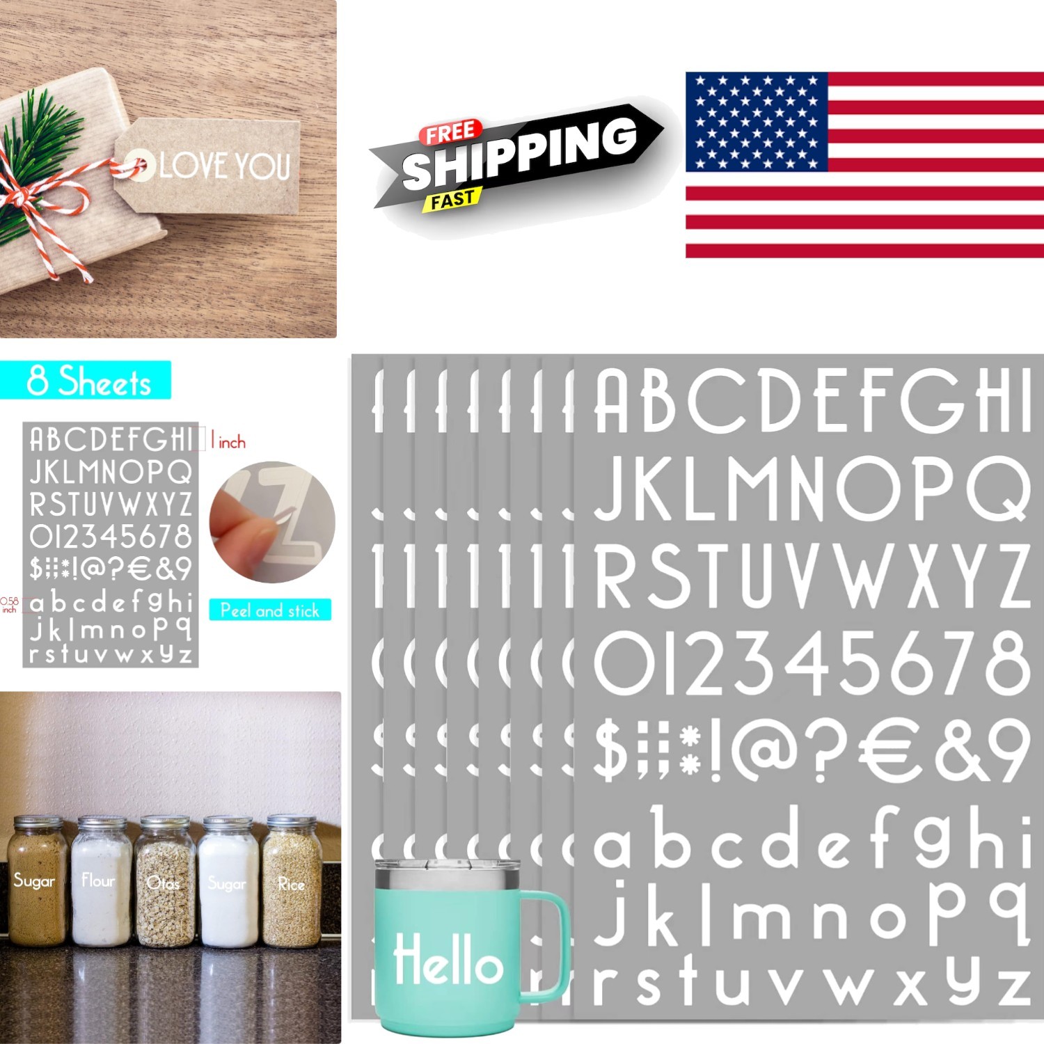 1 Inch Alphanumeric Vinyl Stickers 584 Count White Durable for Mailbox and Signs