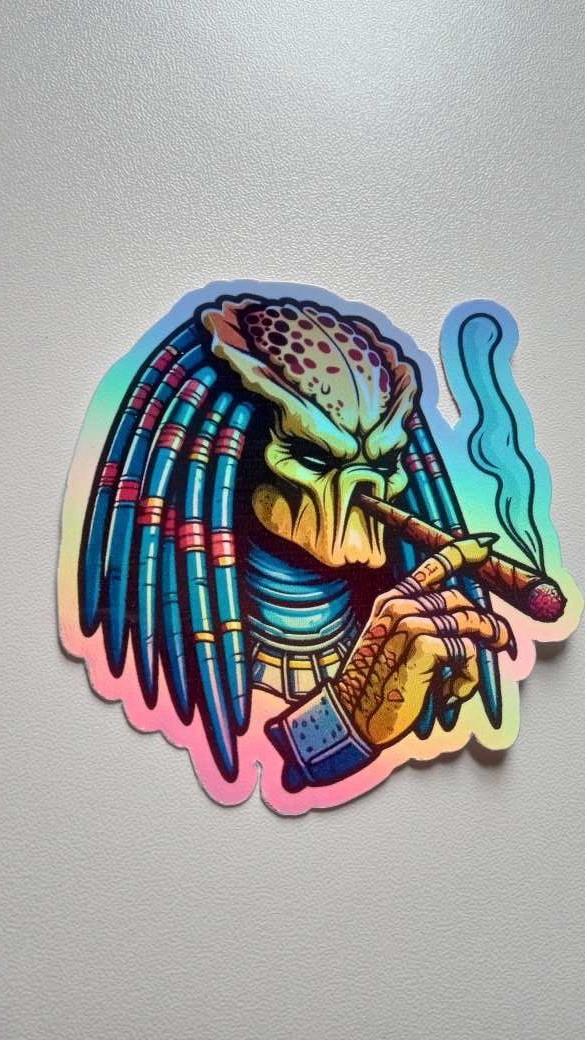 Predator Smoking A Blunt Waterproof Holographic 3 Inch Vinyl Sticker