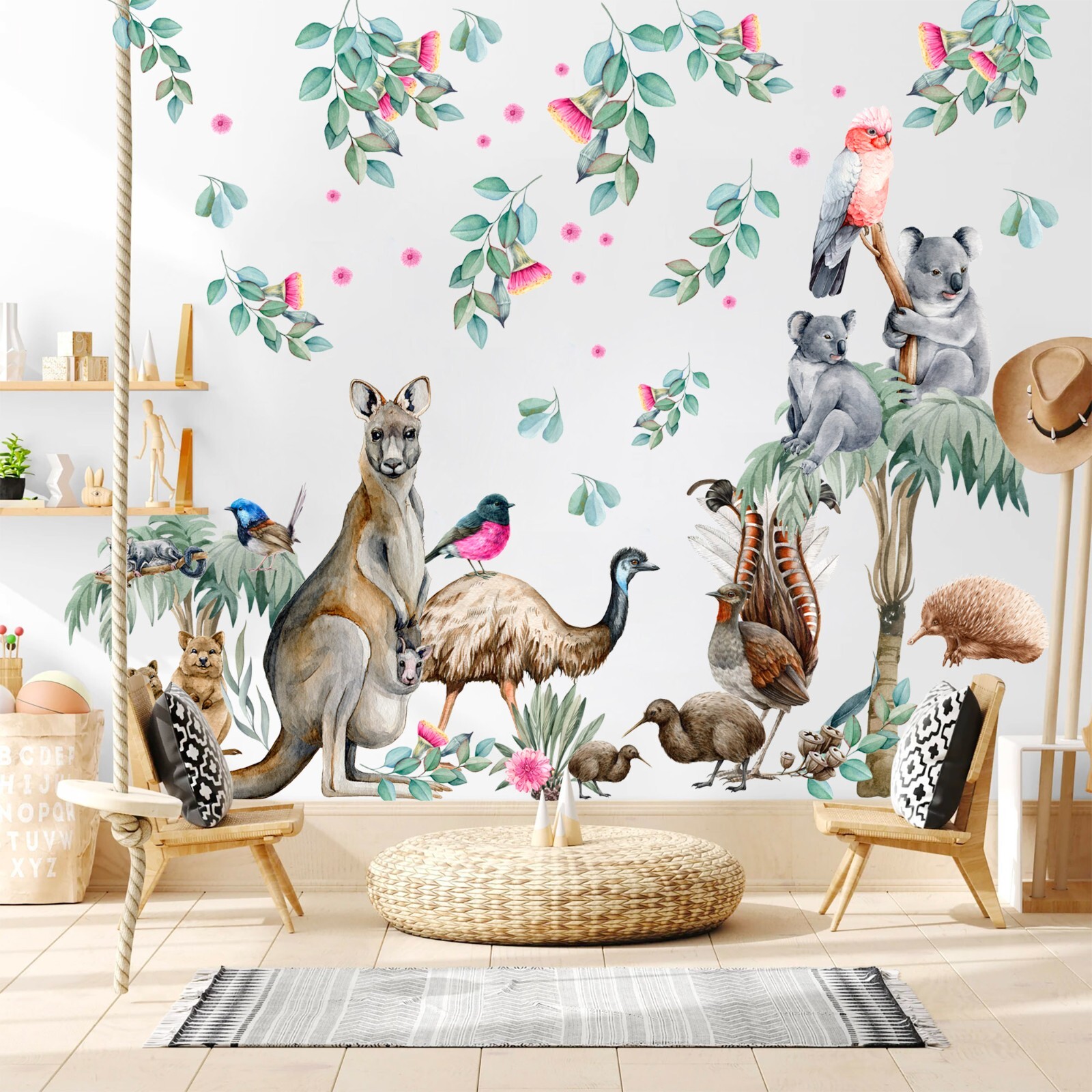 Australian Animals Kangaroo Koala Leaves Removable Wall Decal Peel and Stick