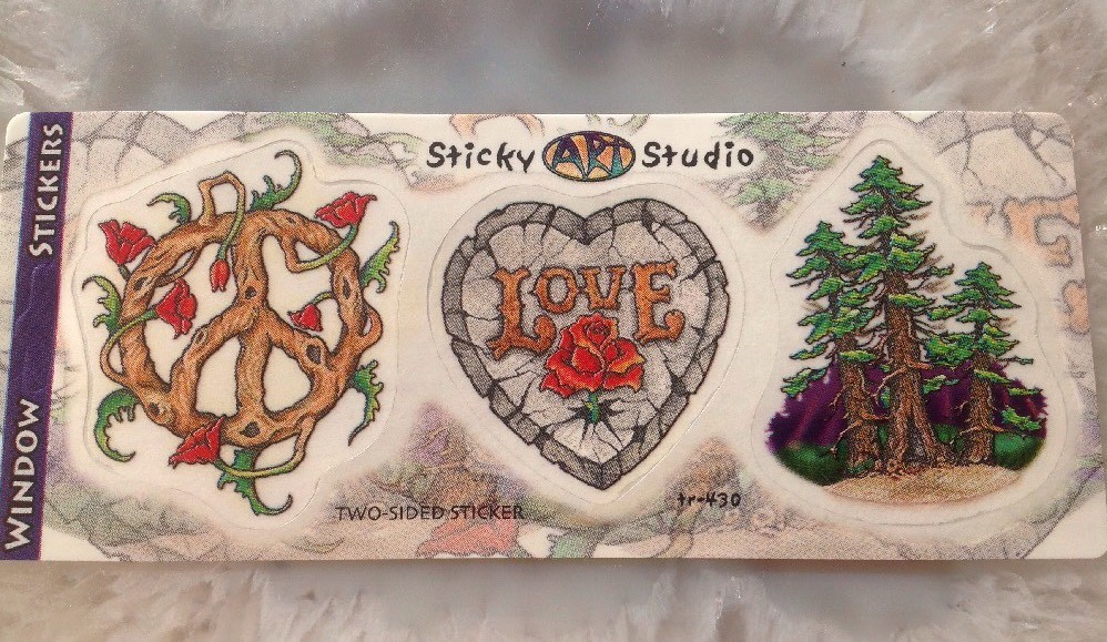 STICKER DECAL PEACE LOVE & TREES 3 SEPARATE STICKERS ROSE ORIENTAL POPPIES TR430