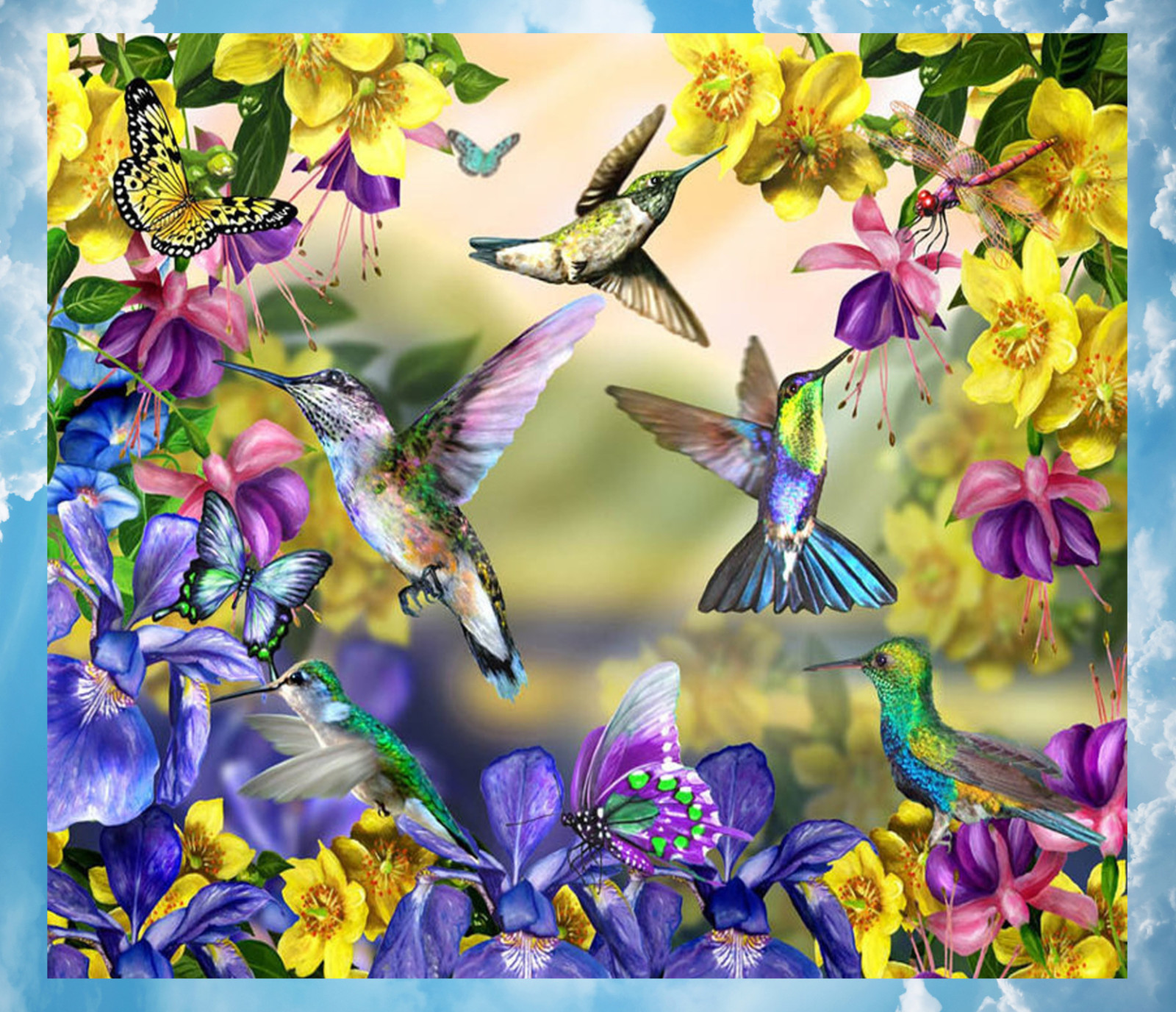 Hummingbirds, Butterflies & Flowers WINDOW CLING Size 9.2" Vinyl