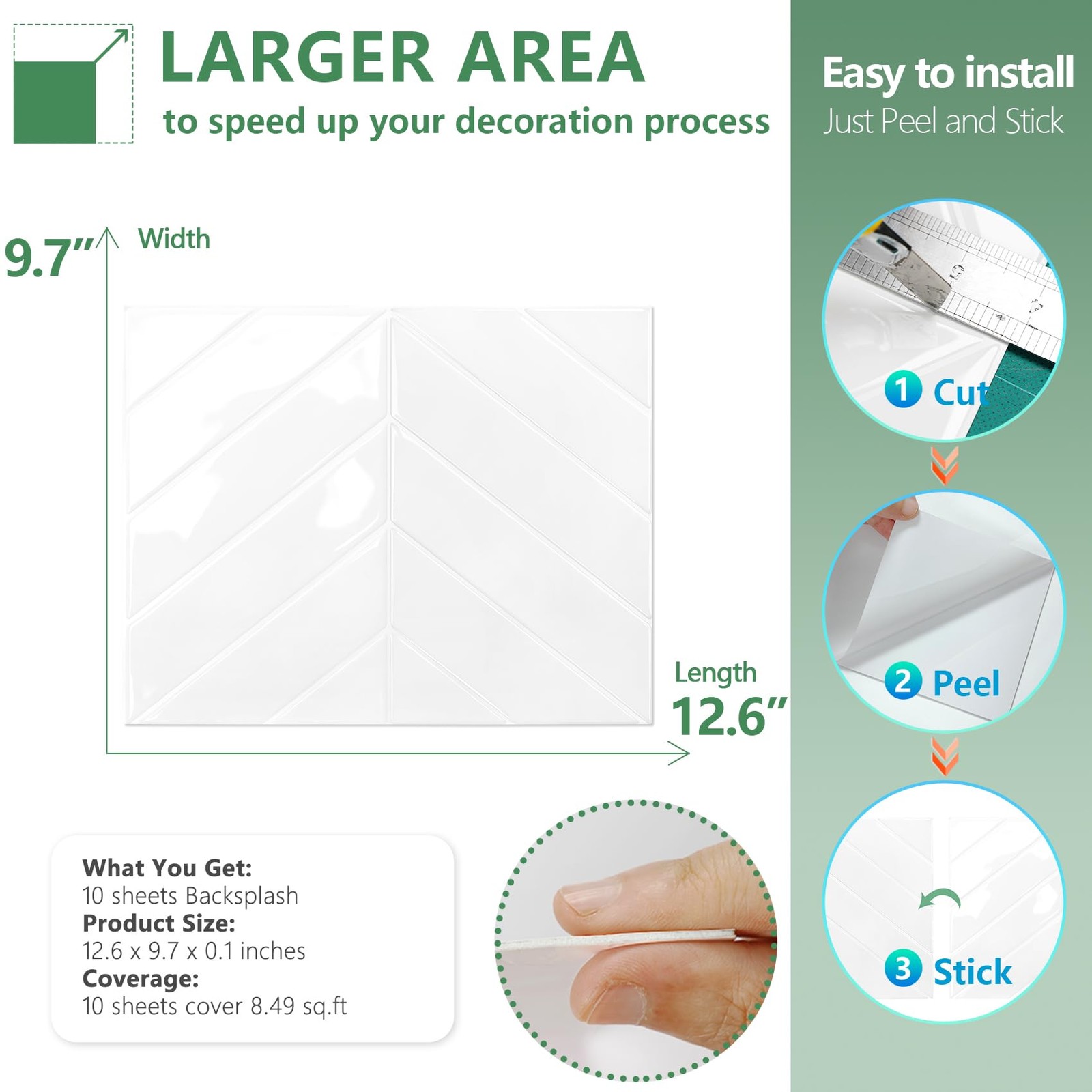 STICKGOO 10 Sheets Thicker Herringbone Peel and Stick Backsplash, 12.6”×9.7” …