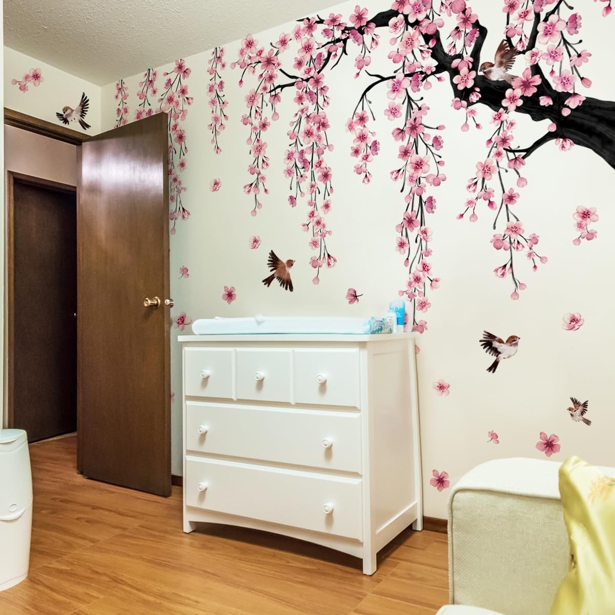 Large Cherry Blossom Tree Wall Decals Peel and Stick Pink Floral Wall Art Sticke