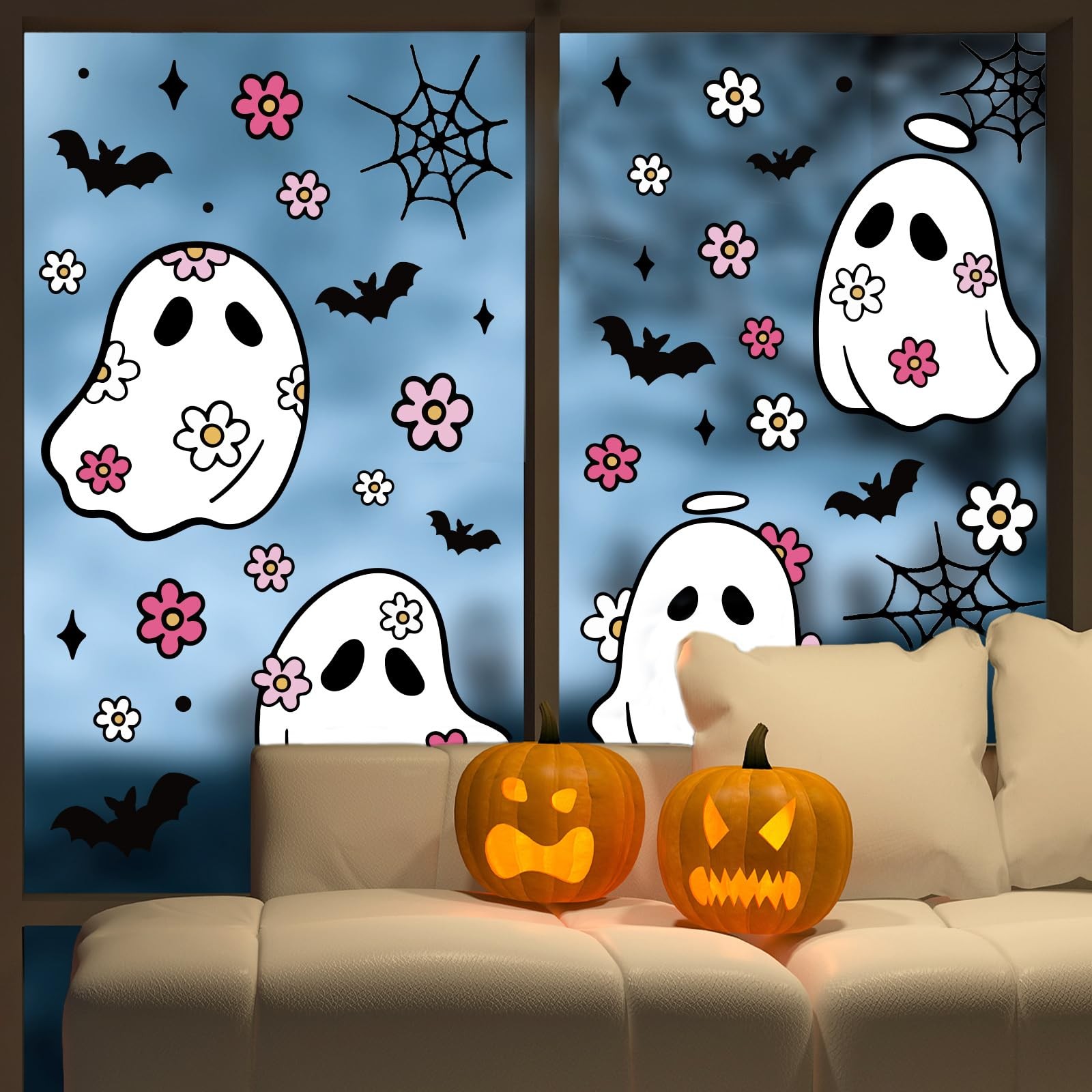 JarThenaAMCS 84Pcs Halloween Window Clings Floral 7.9 x 11.8 inch, Multicolor