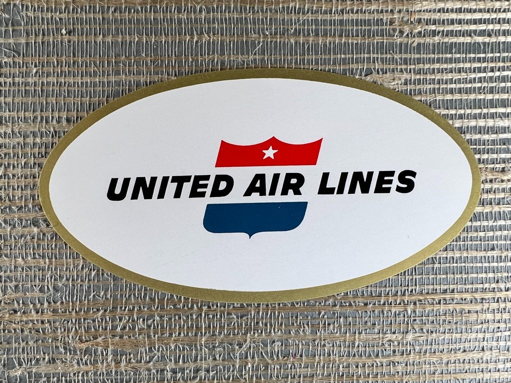 Vintage United Air Lines Luggage Label Tag Gum Backed Sticker Unused