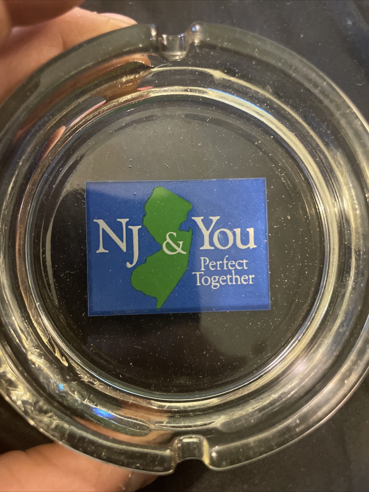 ORIGINAL Vintage 1986 New Jersey "NJ & YOU Perfect Together" 4” Glass Ash Tray