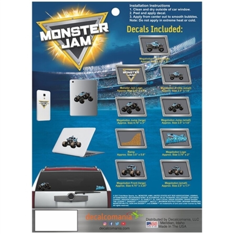 Monster Jam Megalodon Decal Pack ( 9 HIGH QUALITY DECALS) OFFICIALLY LICENSED