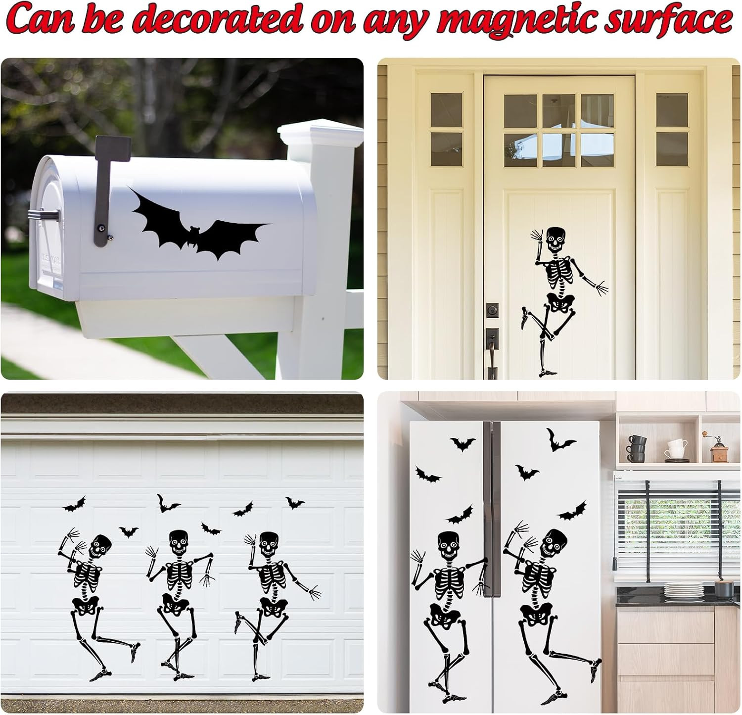 31Pcs Halloween Garage Decoration Magnet Stickers Black Dancing Skeleton Bat Ref