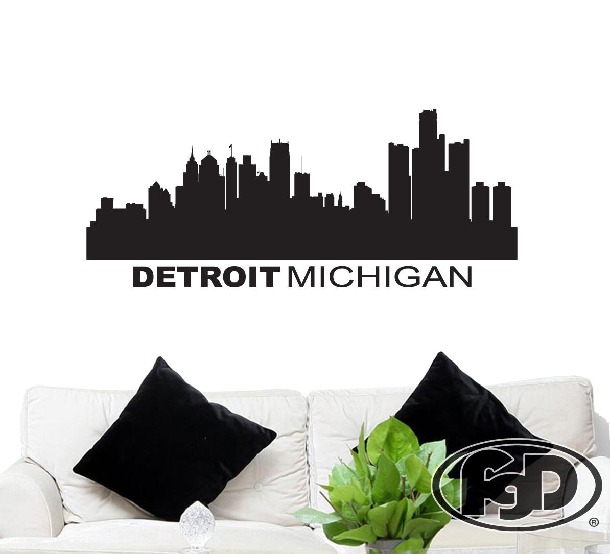 FGD Detroit Michigan City Skyline Vinyl Wall Decal 20" x 48"