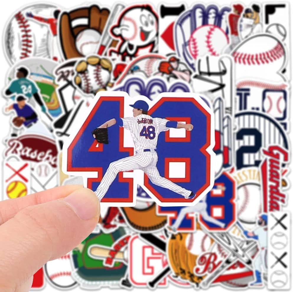 50Pcs Baseball Stickers，Waterproof Vinyl Baseball Tattoos for Kids Teens Boys Ad