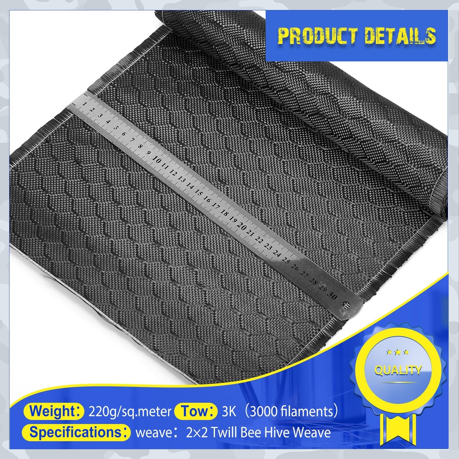 VitalCozy 10Ft x 12" Bee Hive Carbon Fiber Fabric Roll Sheet Carbon Fiber Clo…