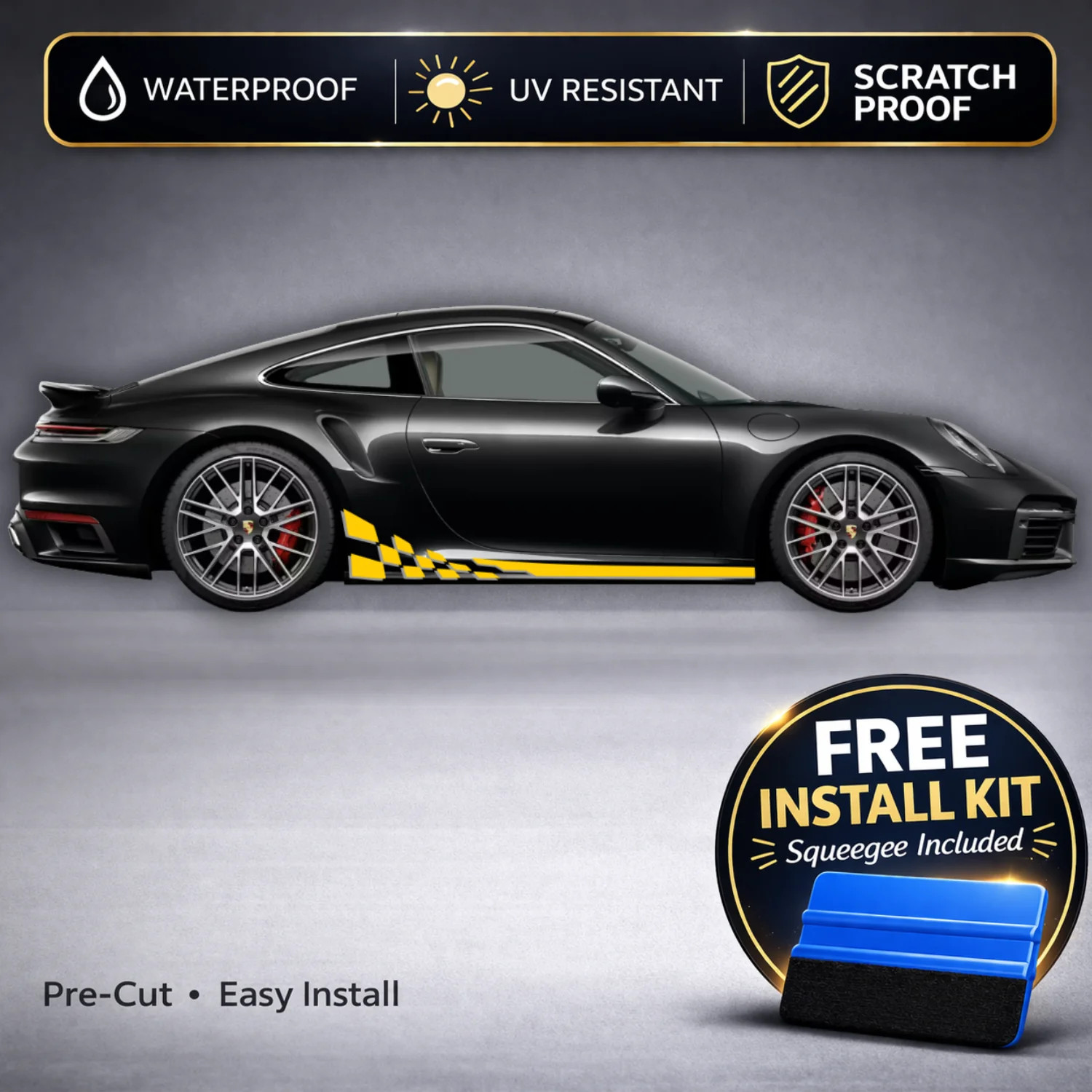 Compatible With Porsche 911 Turbo Checkered Racing Stripe Decals – Two-Tone Rock