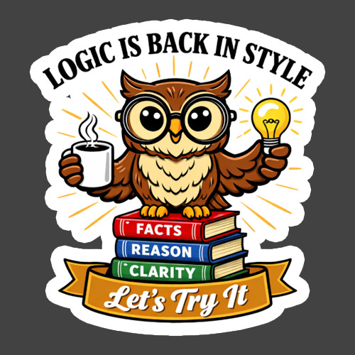 Owl Sticker Vinyl Decal Logic Is Back Funny Smart Owl Coffee Humor