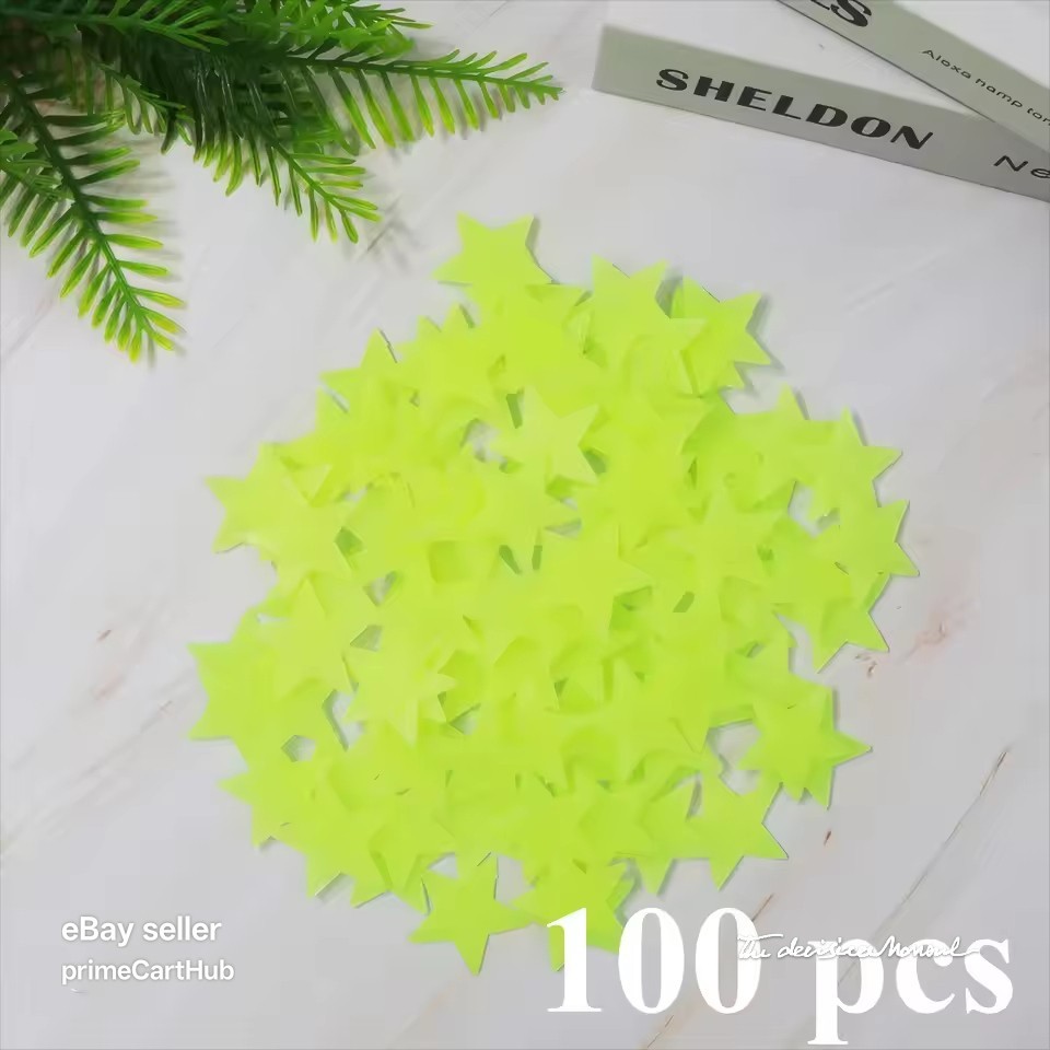 3D 100 pcs Stars & Moon Set – Fluorescent Ceiling stickers for Nursery & Bedroom