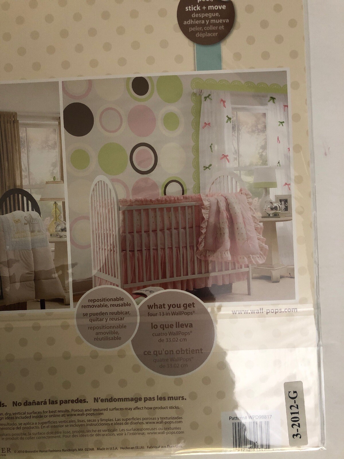 WallPops! Brewster Home Fashions WPD98817-4 Pcs 13” Ivory/White Dots-RARE-SHIP24