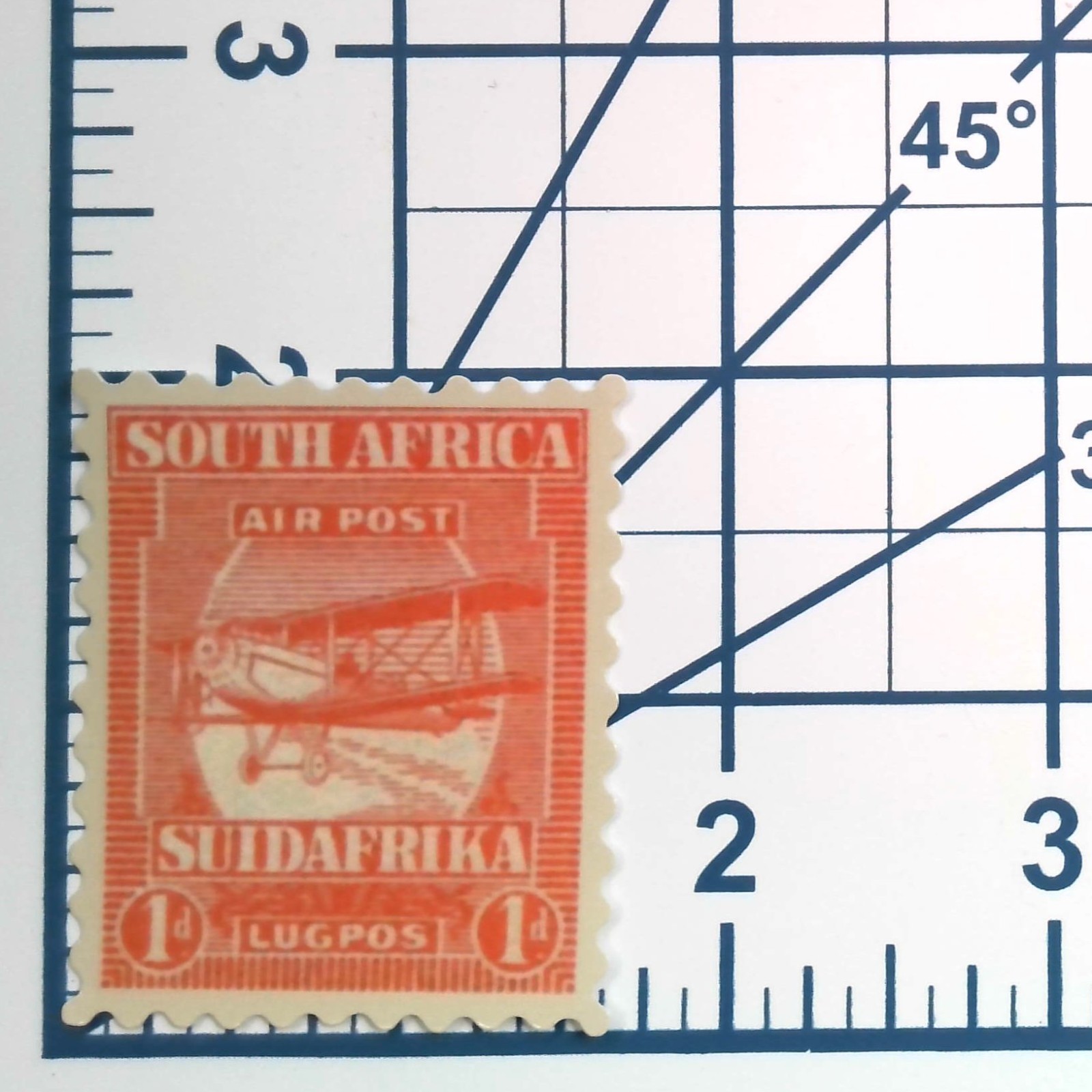 Vintage South Africa Air Post Stamp Sticker Biplane 1d Lugpos Vinyl Decal Postal
