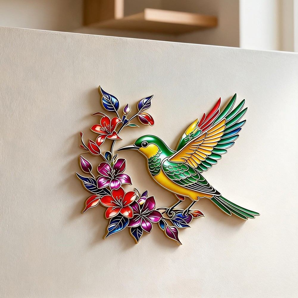 Metal 3D Hummingbird Wall Decor Colorful Design 11.8 x 10.5 Inches Weatherproof