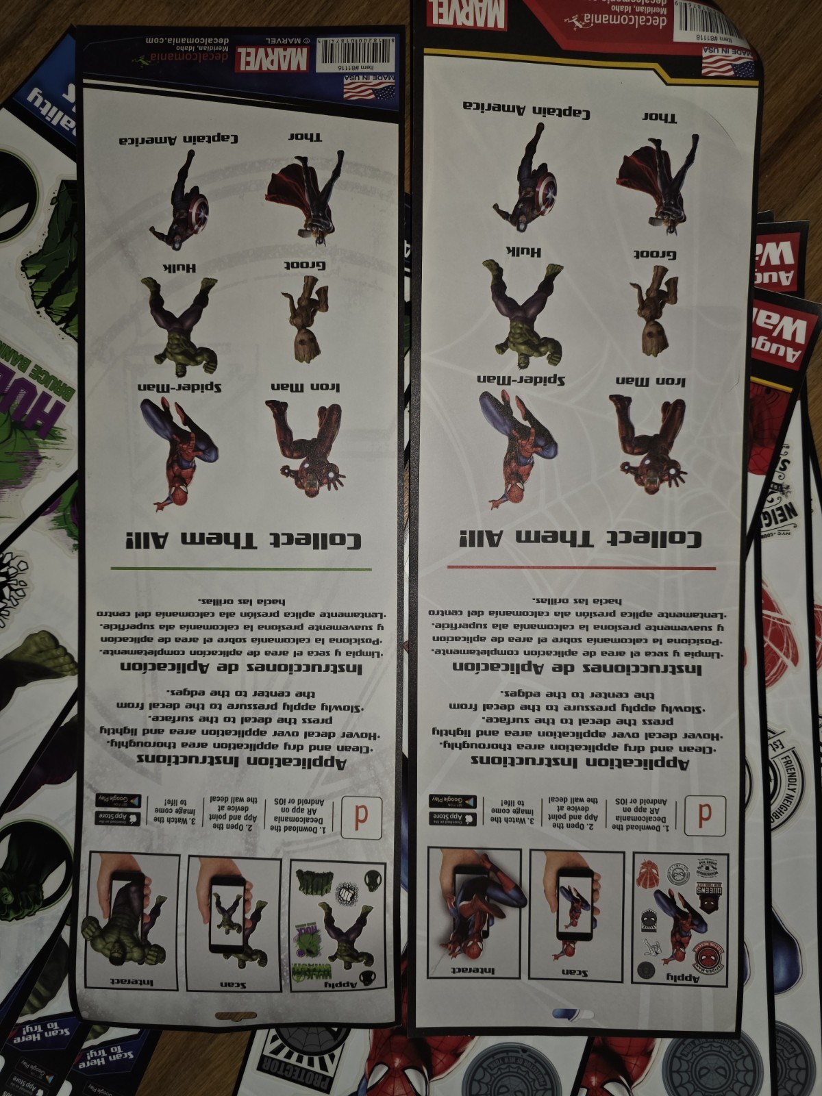 Lot Of 12 Marvel HULK & Spider-Man Augmented Reality Peel & Stick Vinyl Decals