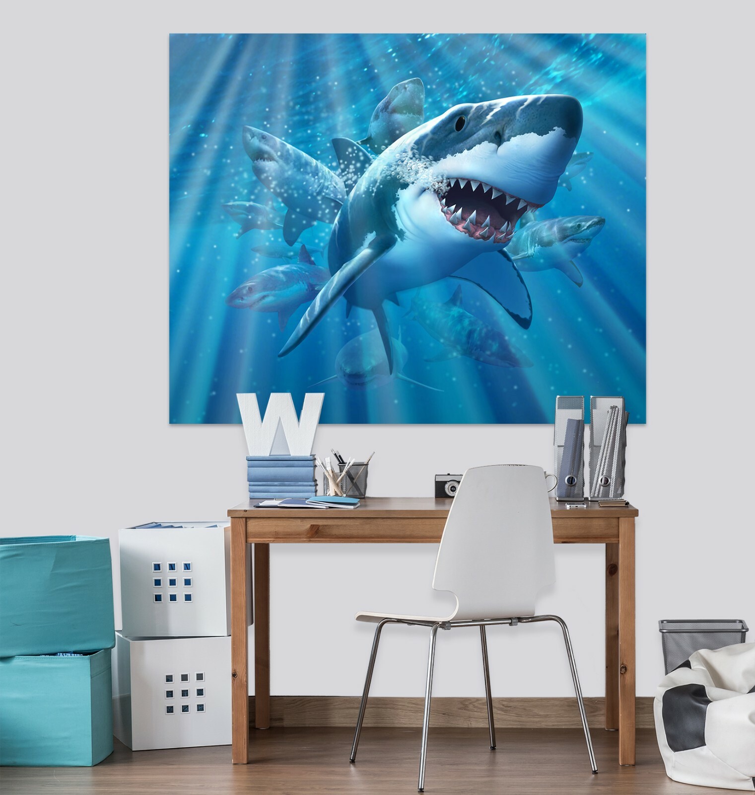 3D Ocean Shark ZHU001 Wall Stickers Wall Murals Wallpaper Jerry LoFaro Amy