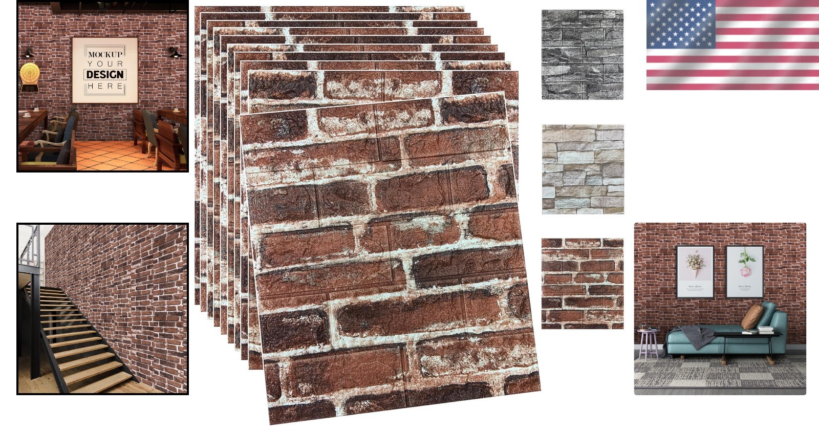 Red 3D Brick Wall Paneling – Pack of 20, Self-Adhesive/-