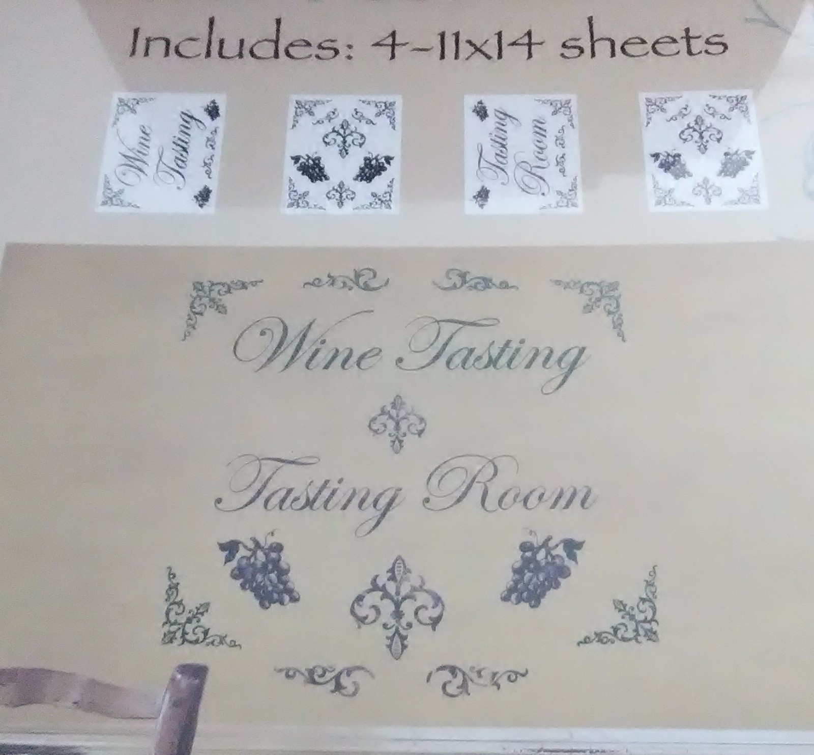 Wine Tasting Wall Decals/Stickers Art-A-Peel, 4 Sheets 11" x 14" Room Black NEW