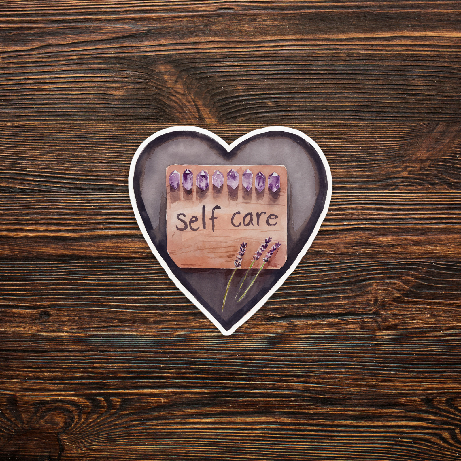Rustic Wood Sign with Amethyst Crystals & Lavender for Self Care #663