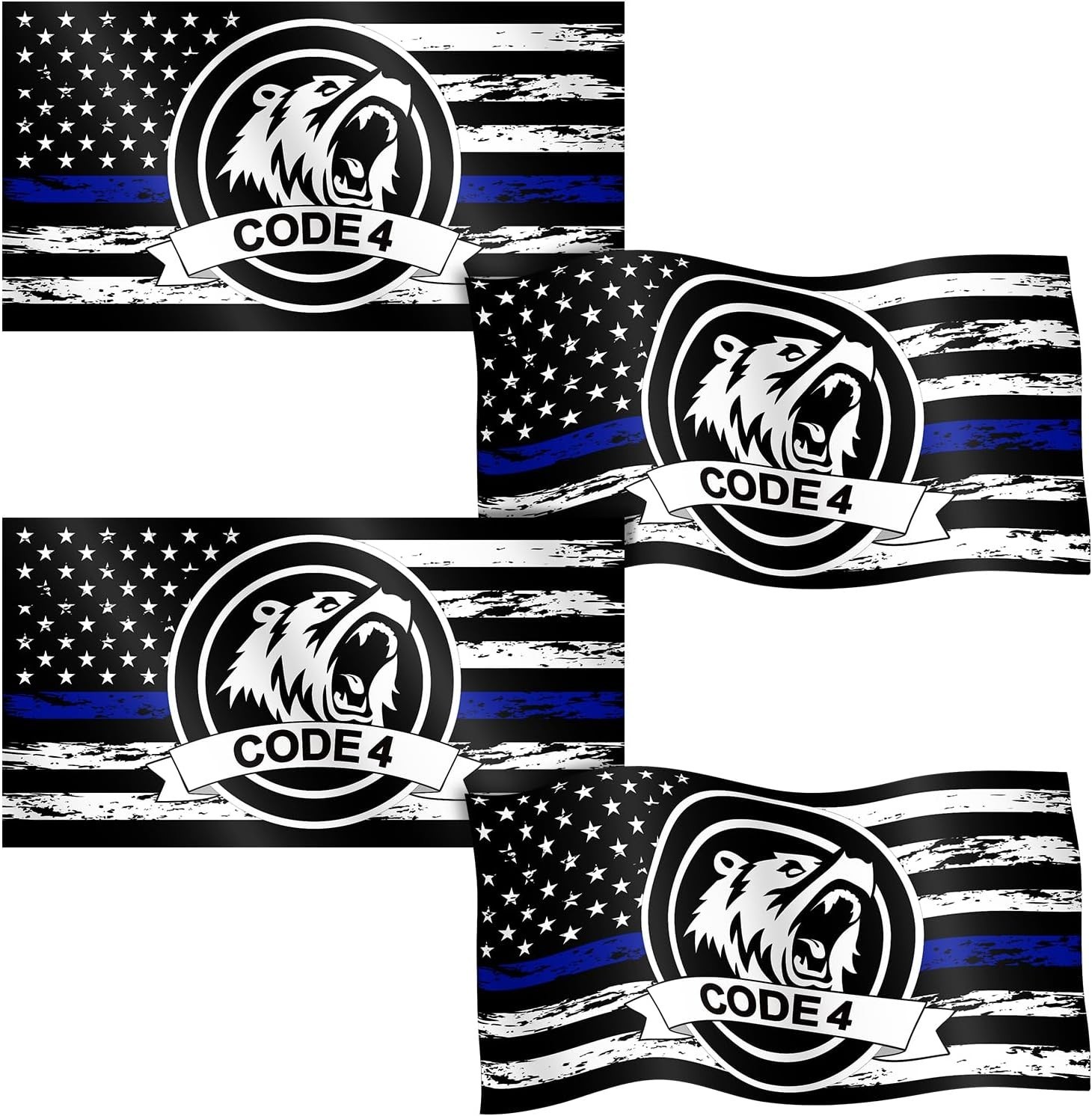 Thin Blue Line Code 4 Flag Decal – 4 Pack Police Support Stickers & Magnetic
