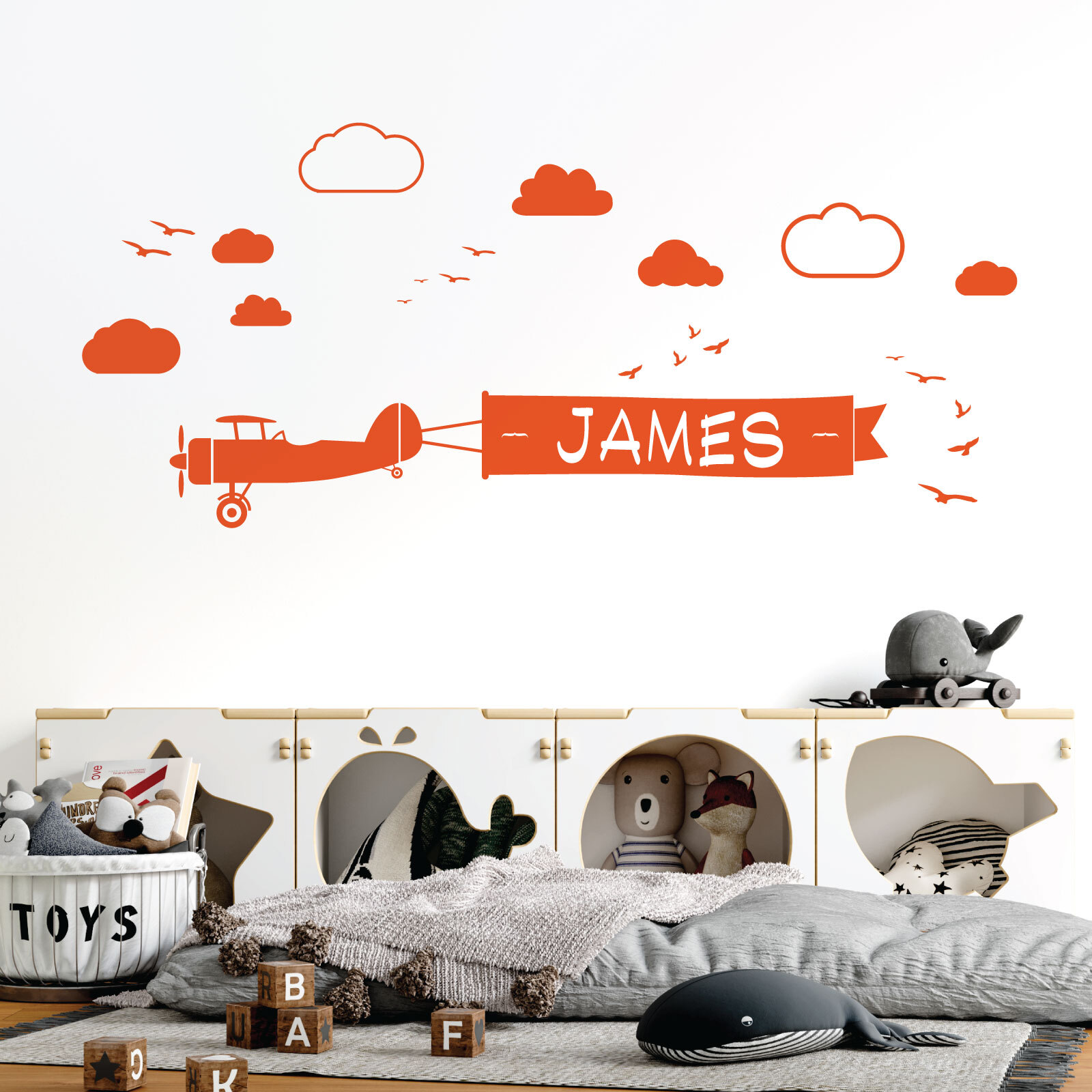 Personalised Name Children Plane Wall Art Sticker – Airplane with Ribbon Flyi…