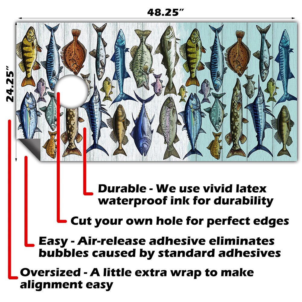 Vintage Style Game Fishing Beach Cornhole Wraps Stickers Skins Wraps for Boards