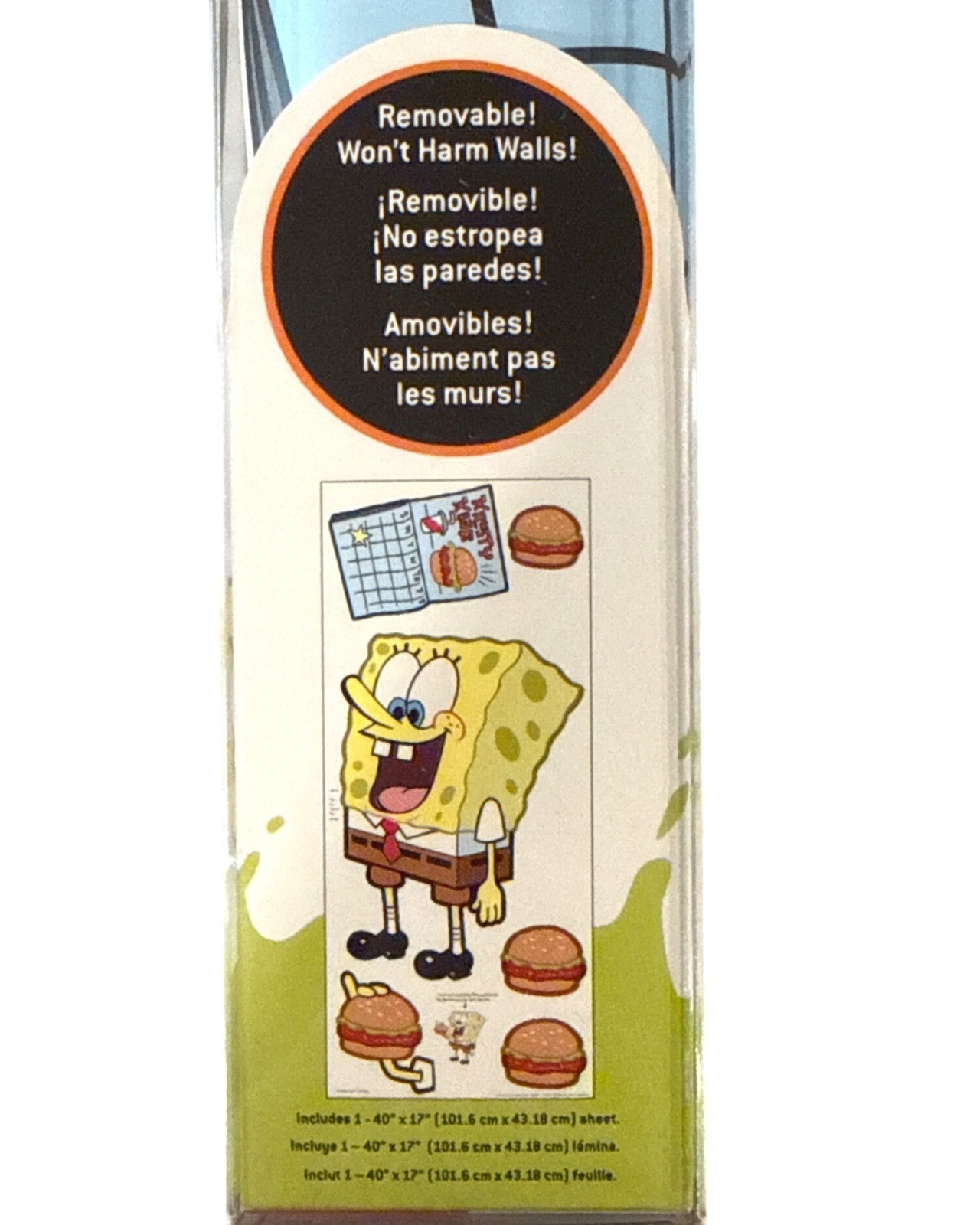 Vintage 2006 SpongeBob SquarePants Jumbo Wall Decals Reusable 40" x 17" Sheet