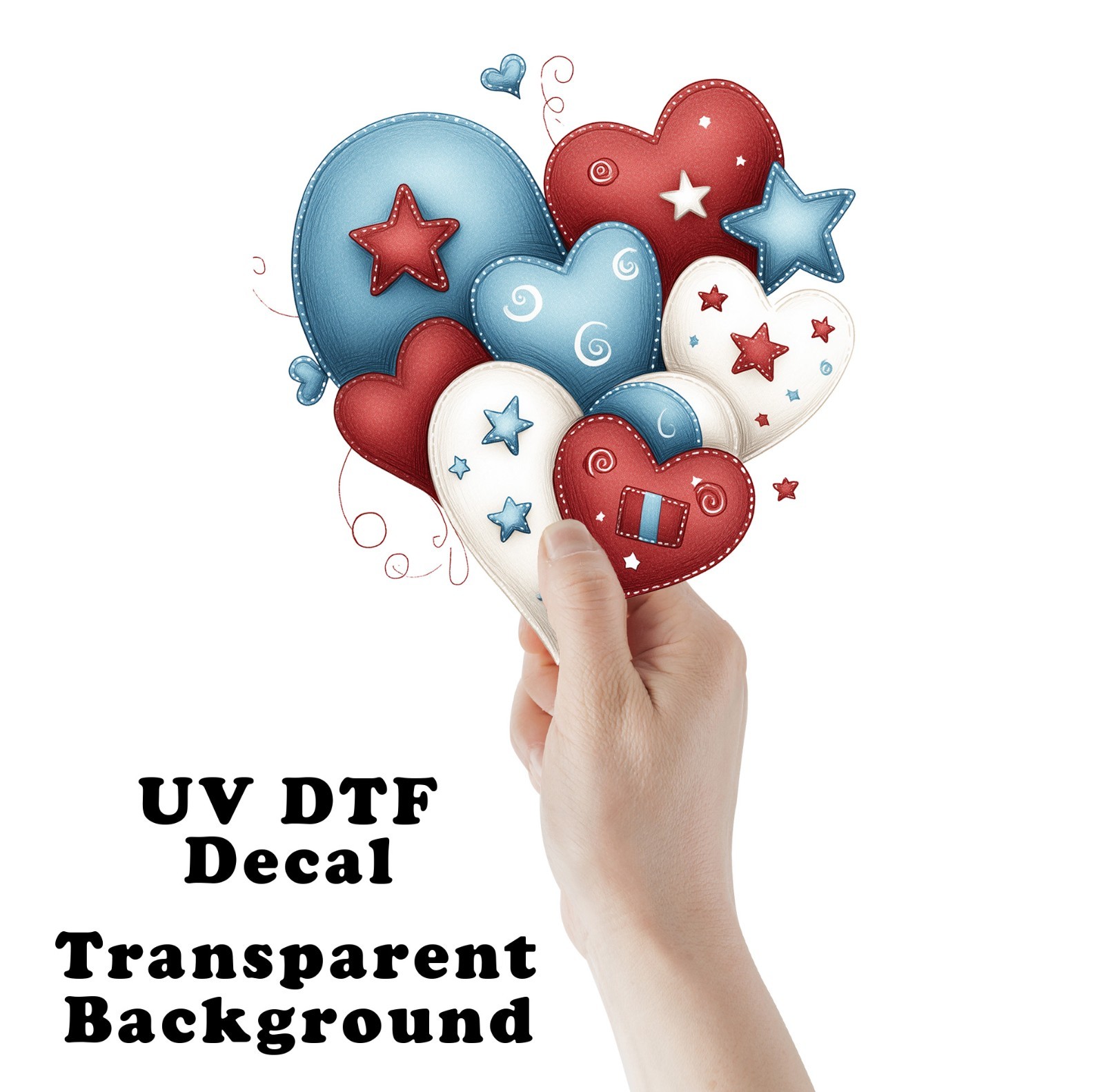 Red White and Blue Hearts UV DTF Transparent Sticker / Decal