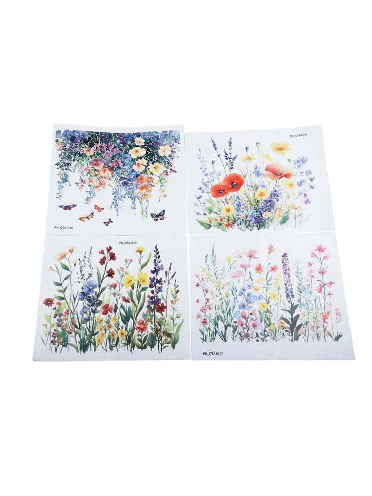 Decorative PVC Stickers for Toilet with Floral and Leaf Designs Set of 4