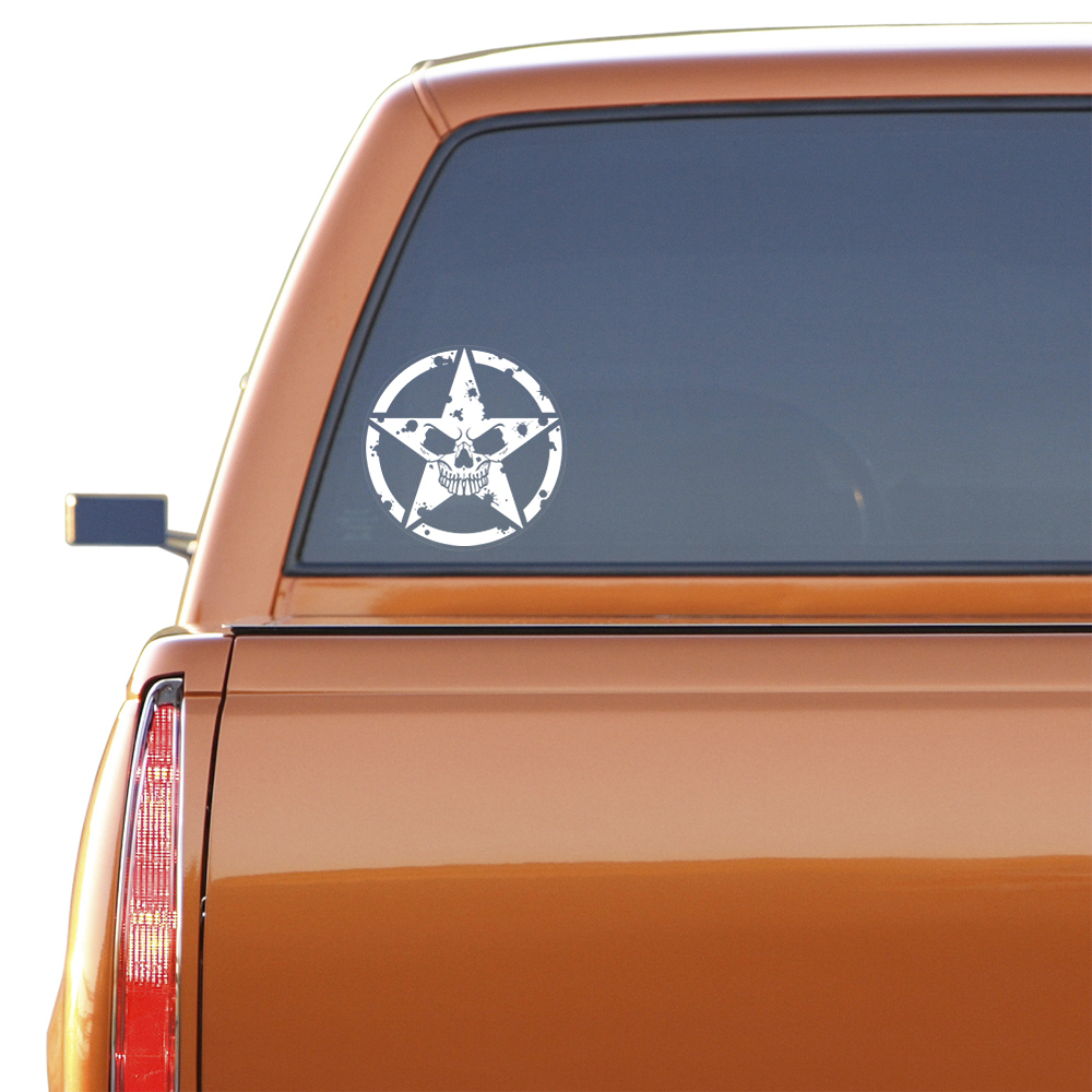 MILITARY JEEP ARMY STAR SKULL CLEAR DECAL STICKER, USMC, VINYL SIGN ART PRINT